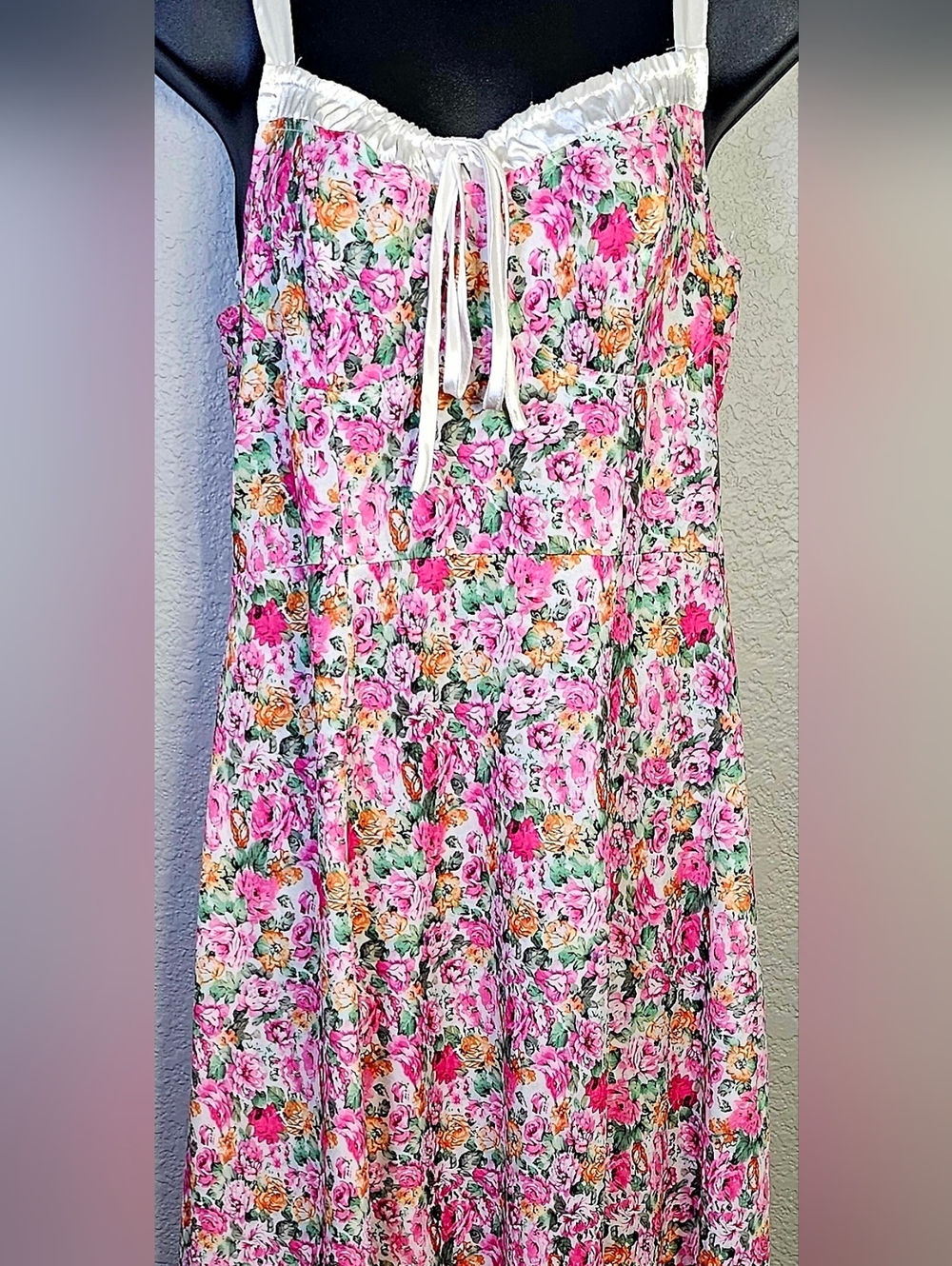 SHEIN Floral Maxi Dress Cottagecore Pink Rose Flowy Tie Front M - Picture 3 of 6